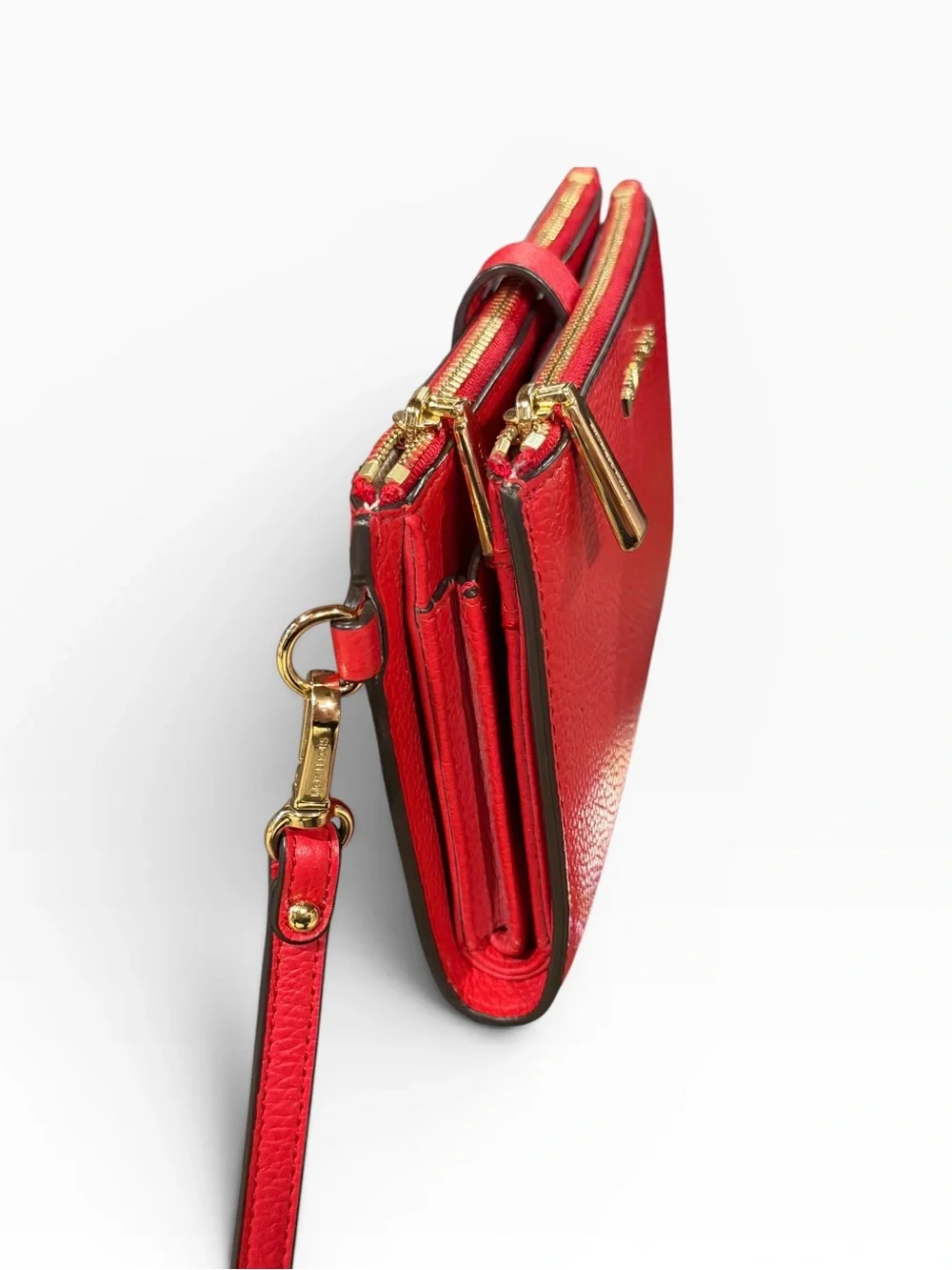Michael Kors Red Pebbled Leather Double-Zip Wristlet Wallet